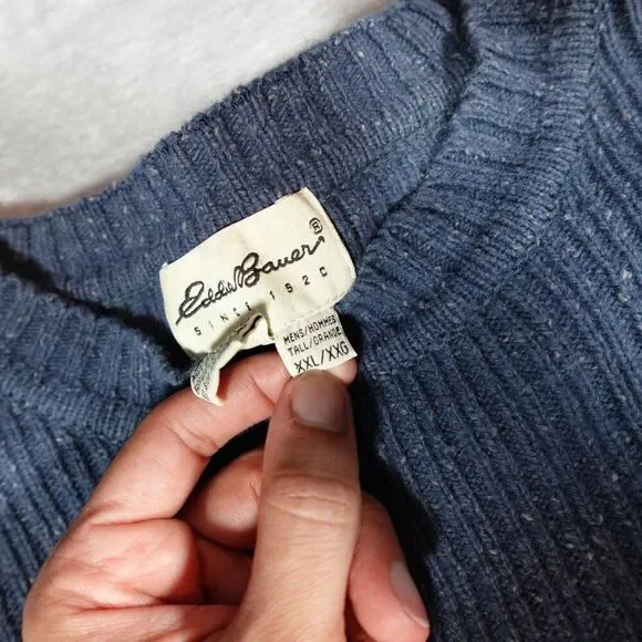 Eddie Bauer Wool Blend Knit Sweater Mens 2XL Tall Grandpa Style Teal Blue - Picture 4 of 7